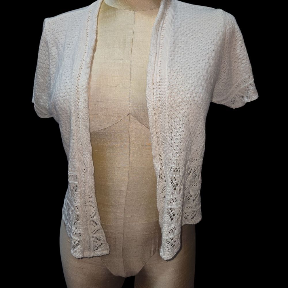 White Open Front Cardigan with Lace Detail
